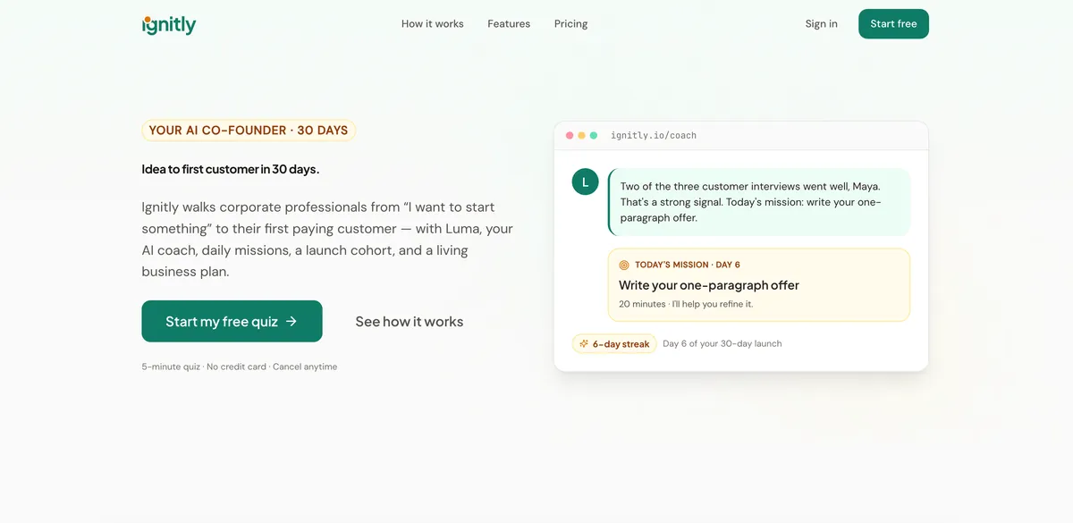 Ignitly landing page