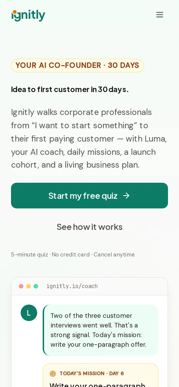 Ignitly homepage on a phone